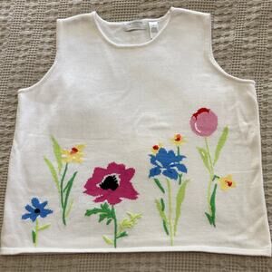 Liz Claiborne Sleeveless Sweater Knit Cotton Vest Floral Flower Design Womens 3x
